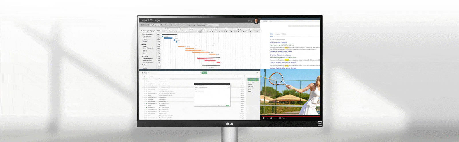 VIdite više i postignite više na ovom  UltraWide™ Full HD (2560x1080) ekranu. Sa 33% više prostora na ekranu po širini u odnosu na ekran sa FHD rezolucijom (1920 x 1080), možete efikasno da obavljate više radnji – bez prebacivanja između programa.