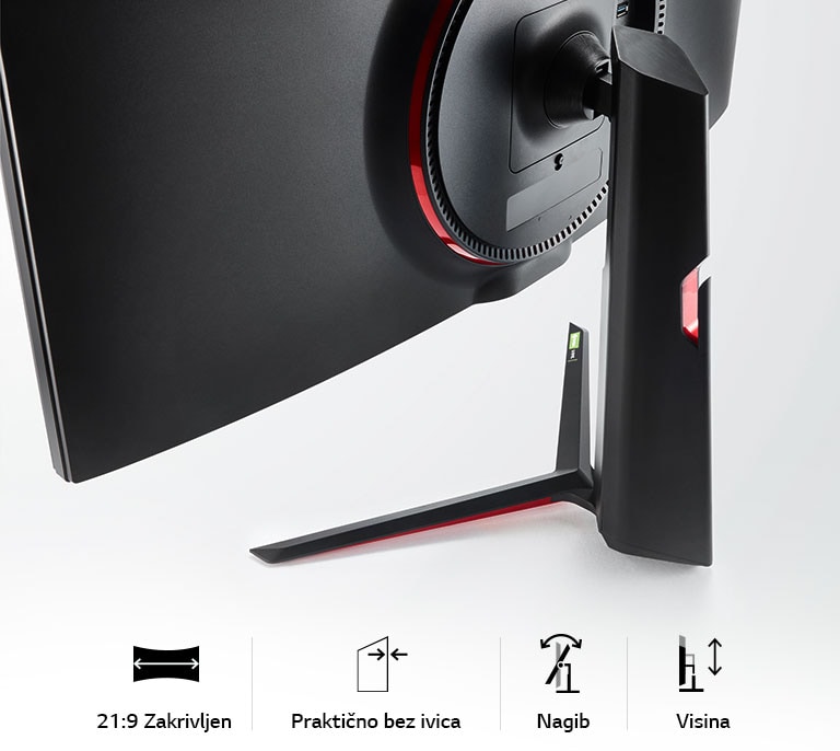 Elegantni dizajn: 21:9 Zakrivljen, praktično bez ivica, nagib, visina