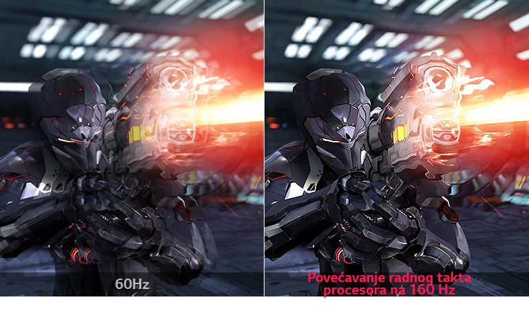poređenje tečnih pokreta u igri sa 60 Hz i povećavanje radnog takta procesora na 160 Hz