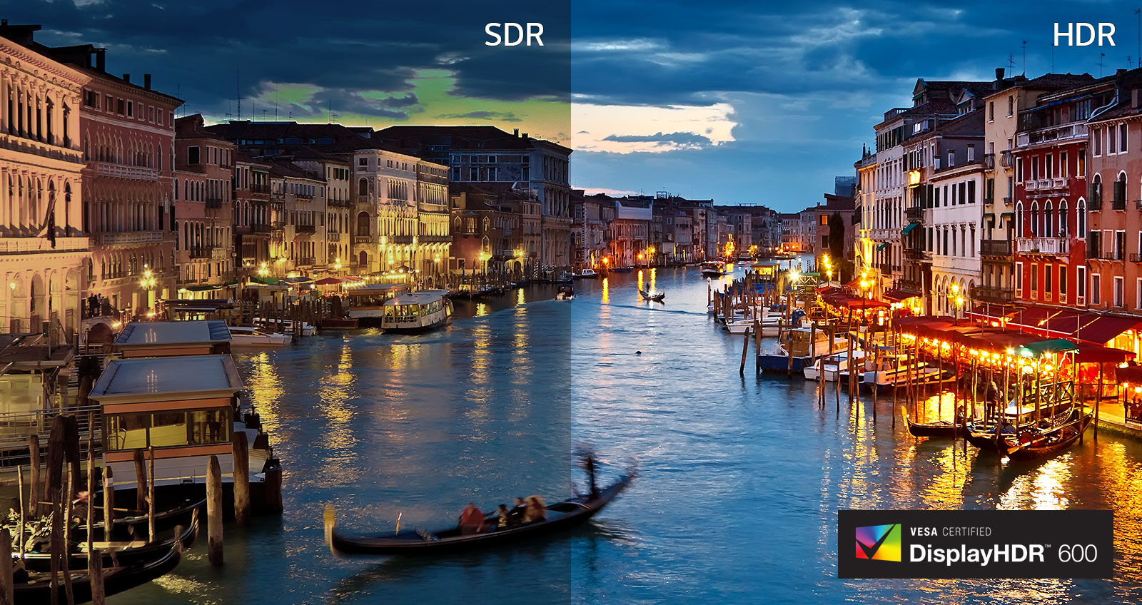 Slika SDR VS. HDR (slike LOGOTIPA) SA SERTIFIKATOM VESA  I  DisplayHDR™ 600