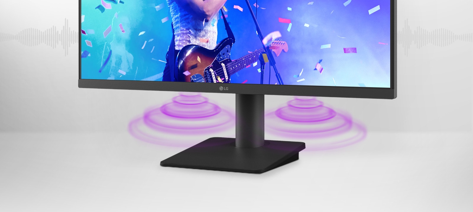 Monitor podržava ugrađene zvučnike, uz koje ćete uštedeti prostor na radnom stolu i koji vam pružaju upečatljiv doživljaj zvuka.