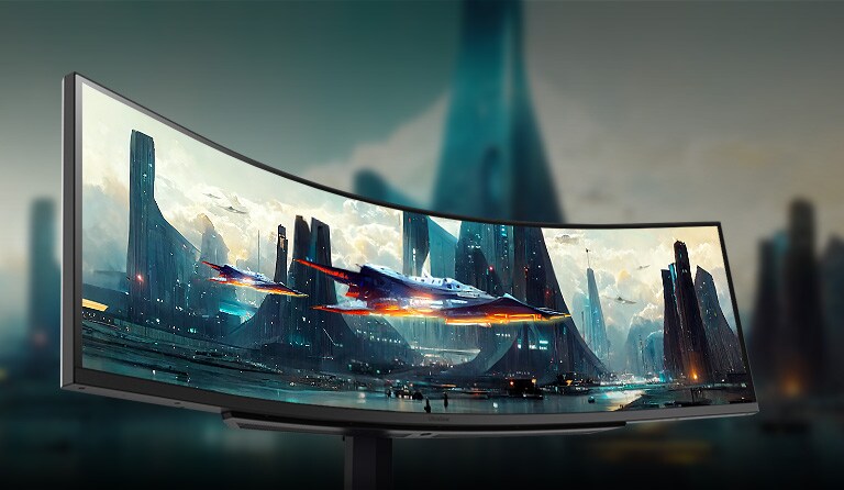 Dual QHD (5120 x 1440) izuzetno širok zakrivljeni monitor od 49 inča sa odnosom stranica 32:9 pruža mnogo više prostora na ekranu za prikaz igre.