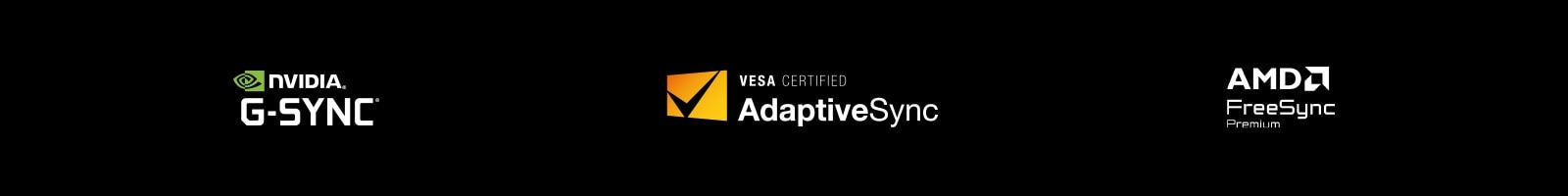 Logotipi tehnologija NVIDIA G-SYNC, VESA AdaptiveSync™ certification, AMD FreeSync Premium.