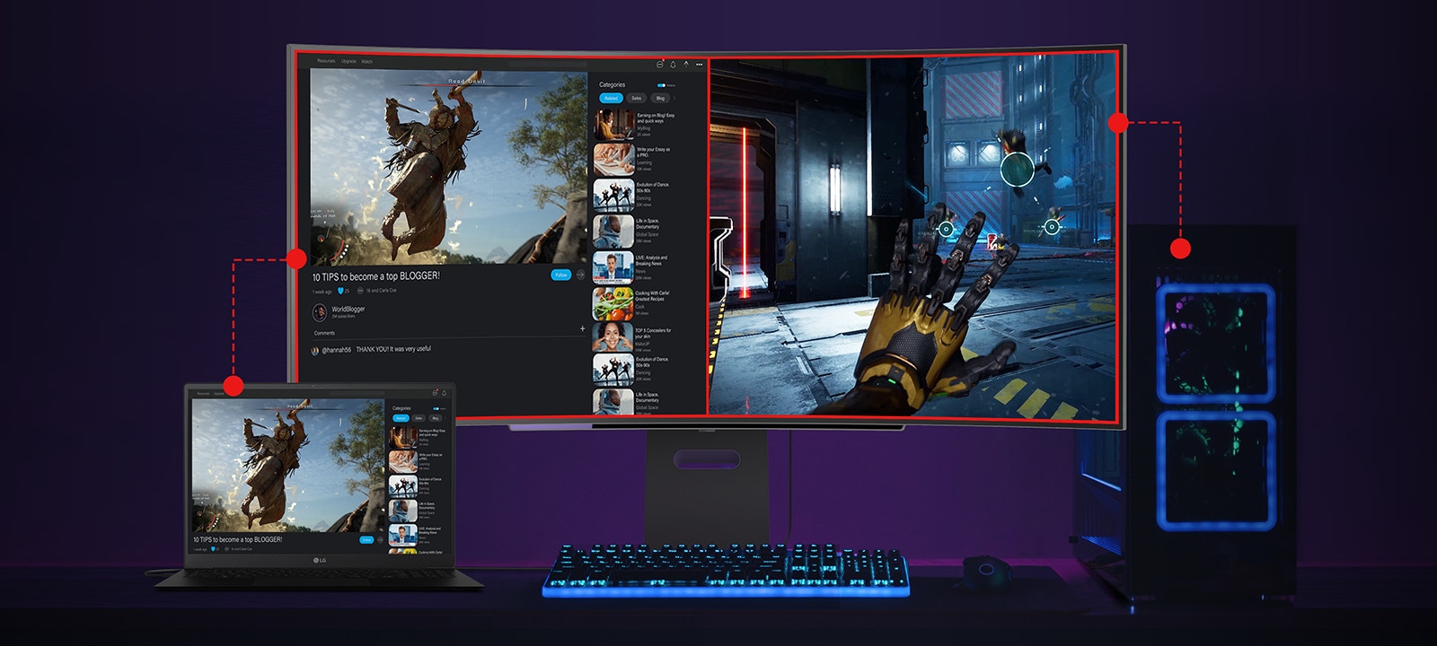 Podeljeni ekran laptopa i računara.