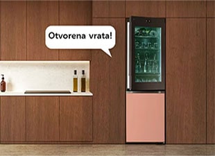 Slika frižidera sa blago otvorenim vratima i oblačićem koji kaže da su vrata otvorena.