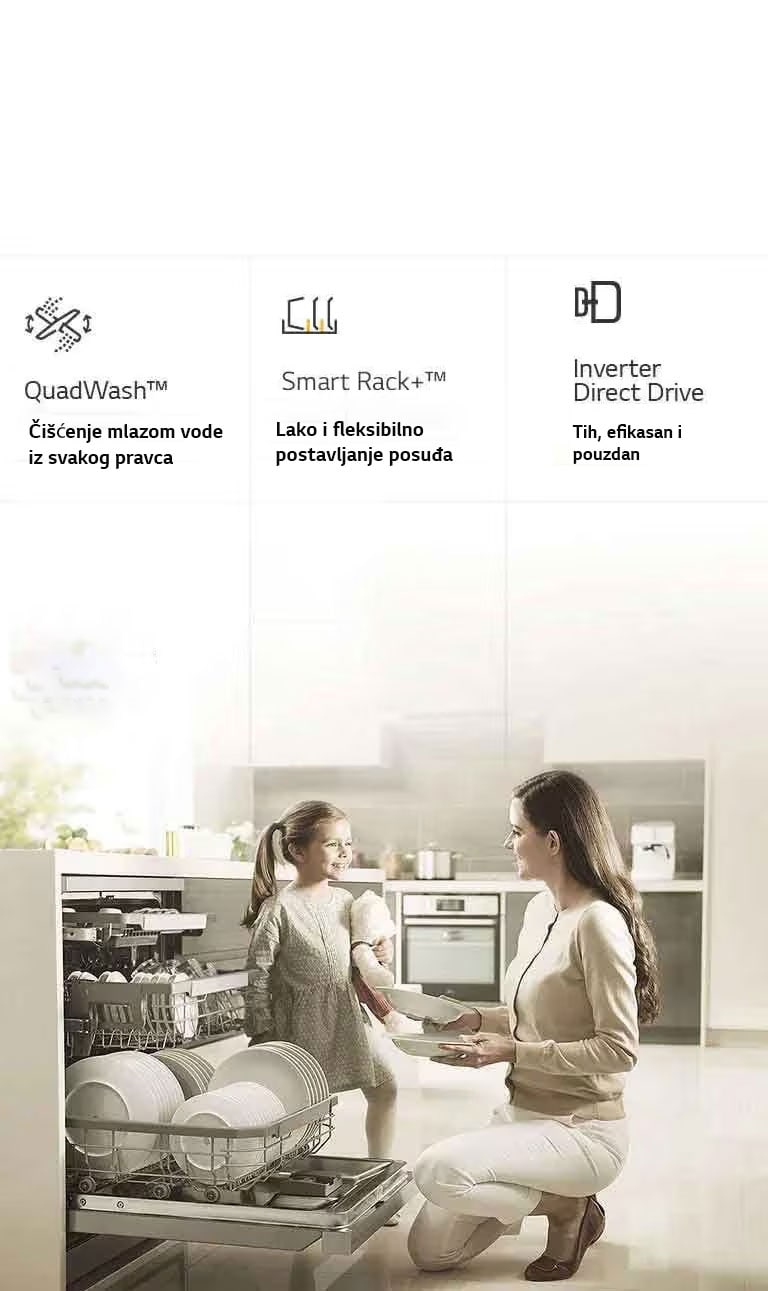 Prikazuje ženu kako vadi činiju iz otvorene mašine za pranje sudova.