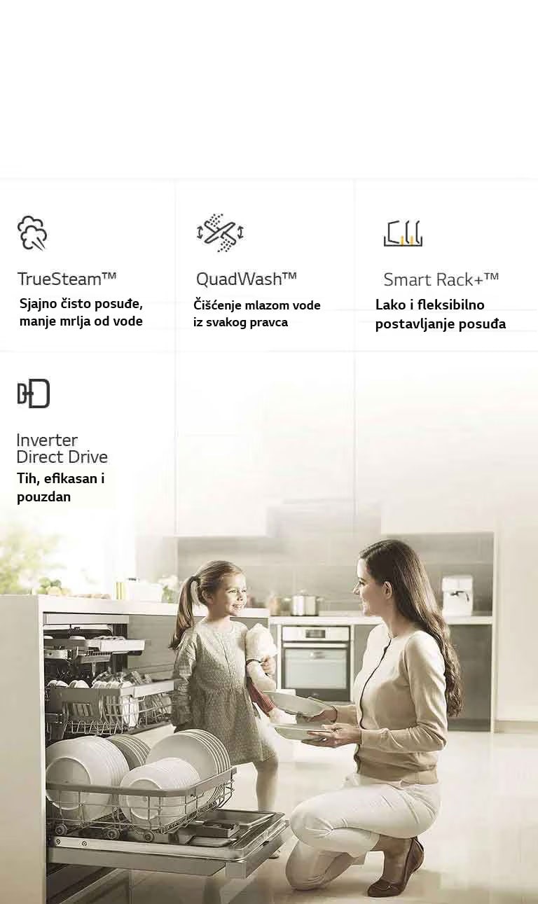 Prikazuje ženu kako vadi činiju iz otvorene mašine za pranje sudova.