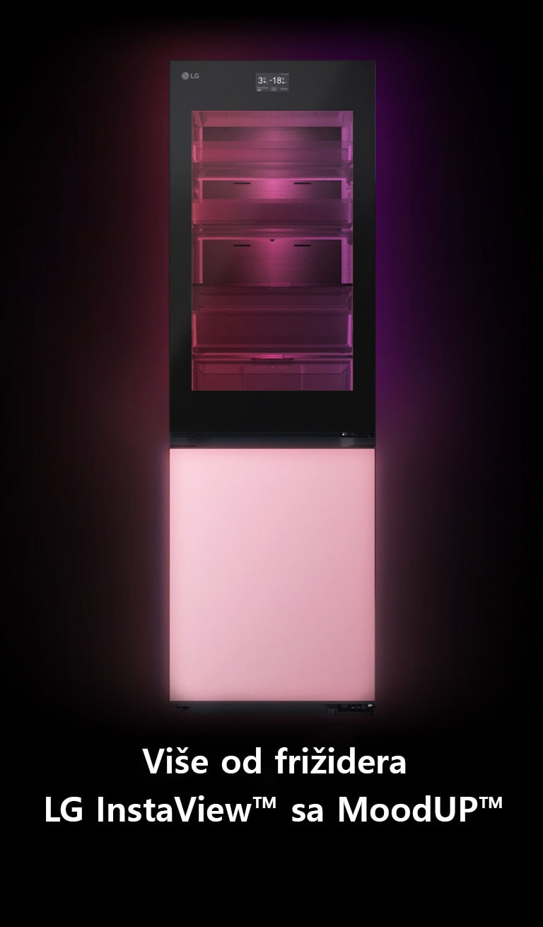Video snimak LG InstaView sa MoodUP frižiderom sa donjim zamrzivačem koji menja boje.