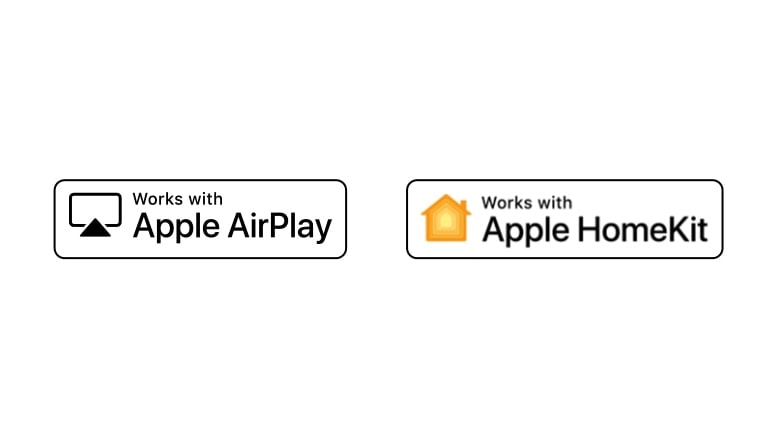 Detalji prikazuju logotipe Apple Airplay i Apple HomeKit sa kojima je ThinQ AI kompatibilan.