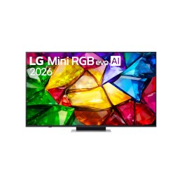 Pogled s prednje strane na LG Mini RGB evo AI MRGB85, objavljen 2026. godine, s tankim crnim okvirom na stopama niskog profila.2