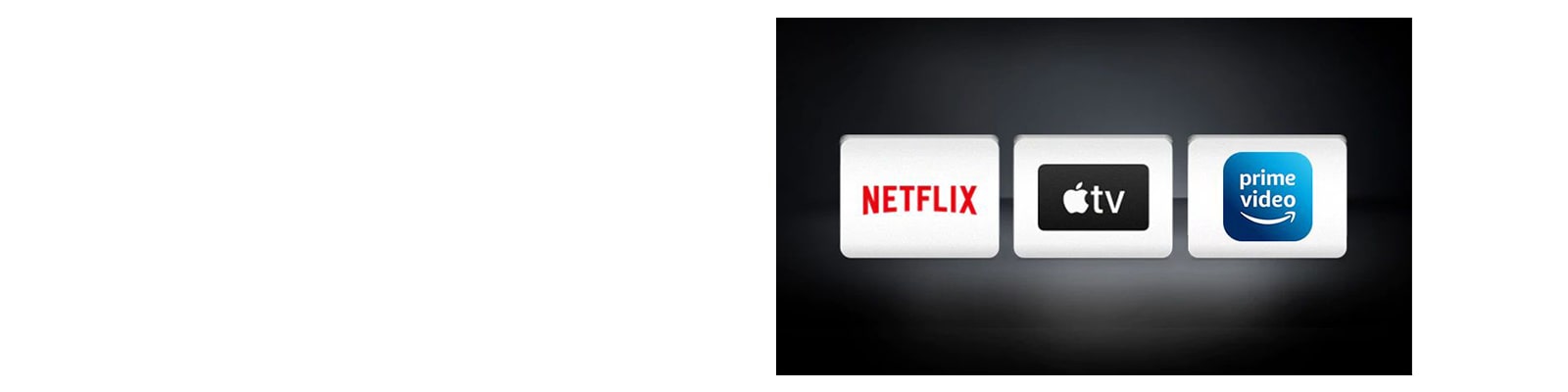 Логотип Netflix, логотип Apple TV, основне відео Amazon розташовані горизонтально на чорному тлі.