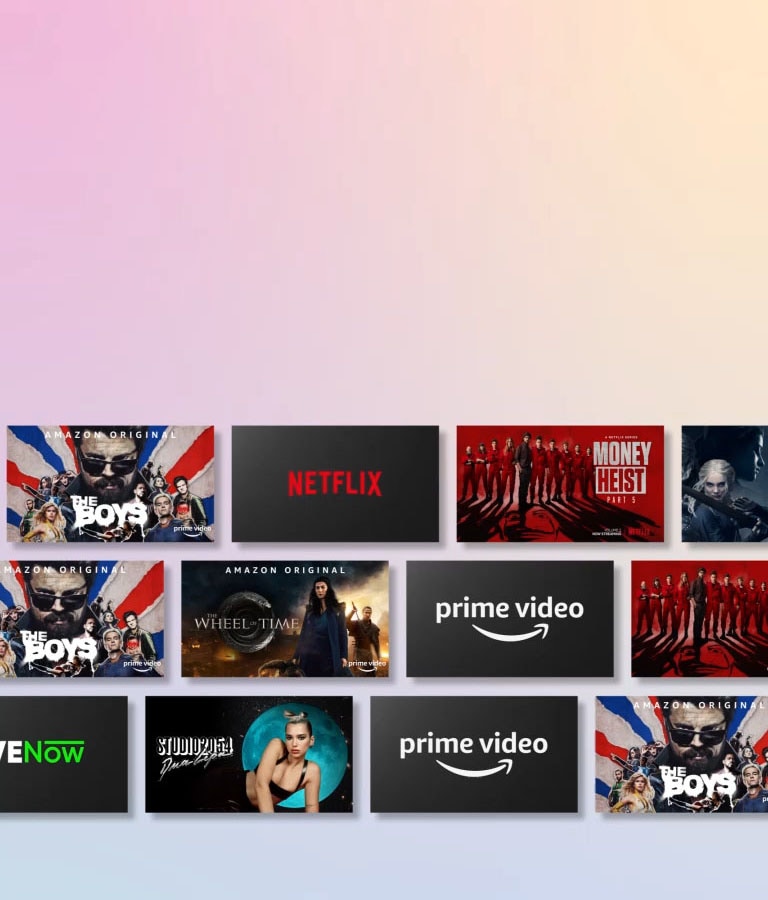 Mnoštvo OTT sadržaja lista se sa strane dok se prikazuje logotip pružalaca OTT i sličice ponuđenog sadržaja.