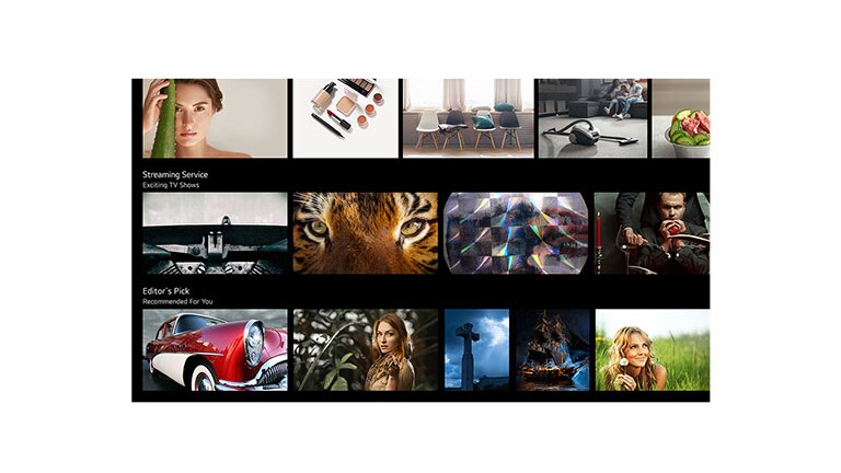 TV ekran koji prikazuje različiti sadržaj koji navodi i preporučuje funkcija LG ThinQ AI.