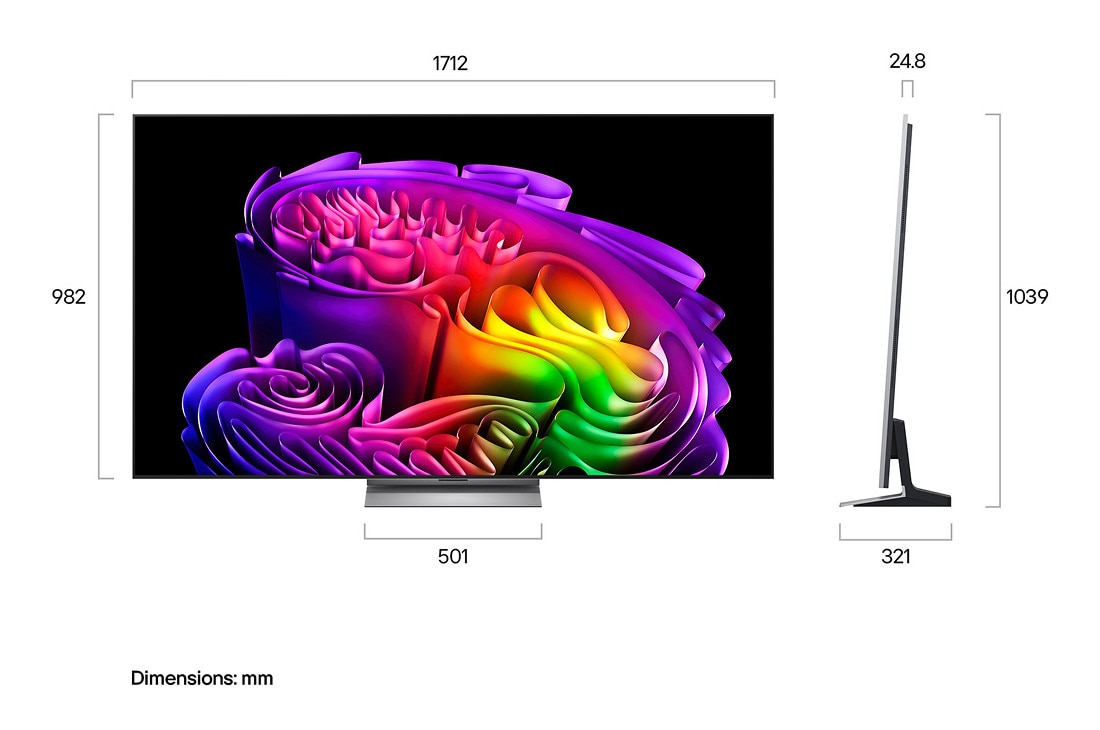 LG 77-inčni LG OLED evo AI G6 4K pametni TV 2026, LG OLED evo AI G6 prikazan s prednje i bočne strane ističe 77-inčni prikaz s ekranom širine, OLED77G61LW, thumbnail 3