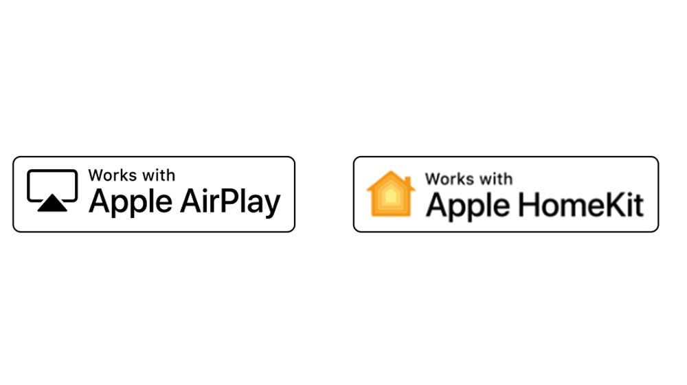 Dva logotipa se smenjuju redosledom – Podrška za Apple AirPlay, Podrška za Apple HomeKit. 