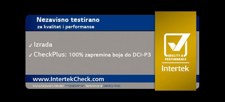 Intertrek sertifikat za 100% intenzivne boje do DCI-P3.