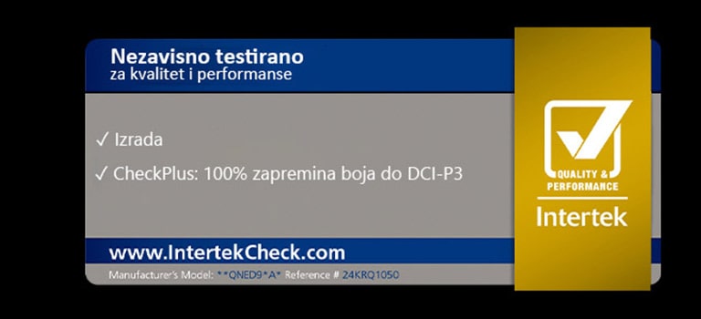 Intertrek sertifikat za 100% intenzivne boje do DCI-P3.