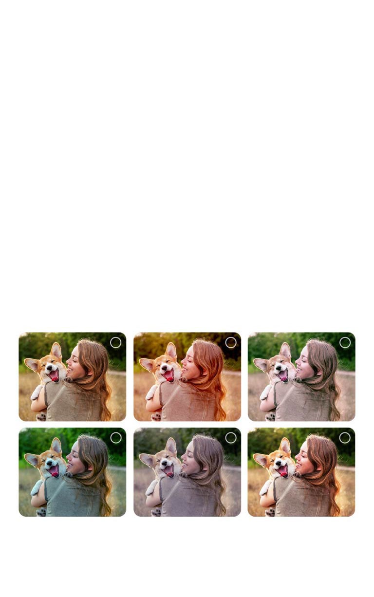 Ekran korisnika koji prolazi kroz proces personalizacije opcije AI Picture Wizard. Prikazane su serije slika sa označenim izborima korisnika. Pojavljuje se ikona učitavanja i prikazuje se položena slika koja se poboljšava sleva nadesno.