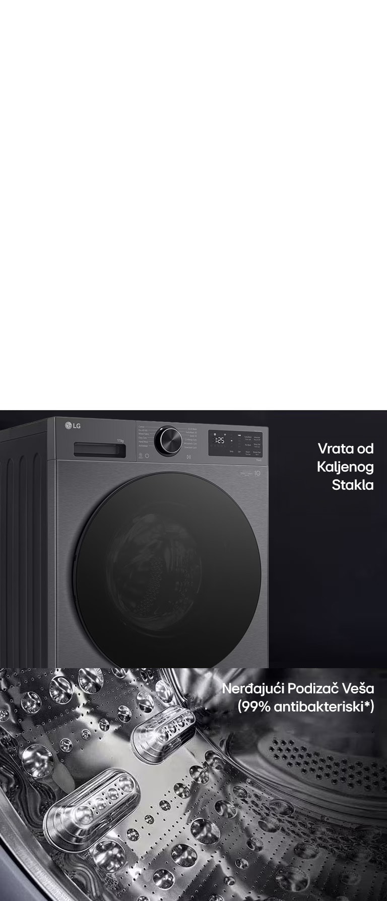 LG mašina za pranje veša sa parom, vrata od kaljenog stakla i nerđajući podizači veša