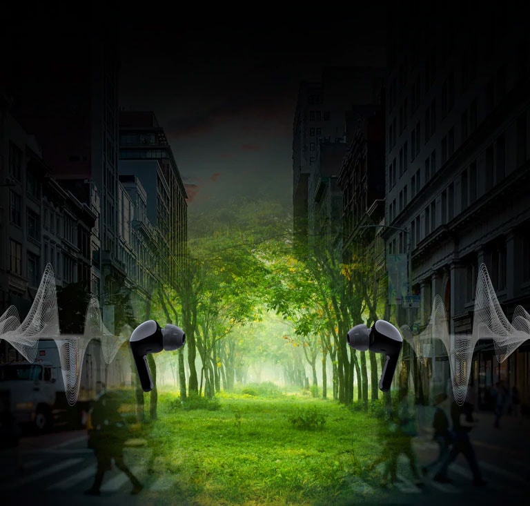 Slika dve bubice okrenute jedne prema drugoj i talas prikazan iza svake bubice A to je virtualni svet, tu je grad, ali i šuma u sredini.