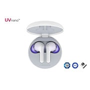 LG TONE Free FN6, Prikaz odozgo, otvorena kutija sa dve bubice  i uključenim UV osvetljenjem, HBS-FN6, thumbnail 1