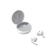 LG TONE Free FP5, Kutija je otvorena pod bočnim uglom od 15 stepeni, a obe strane bubica su postavljene ispred nje., TONE-FP5W-white, thumbnail 12