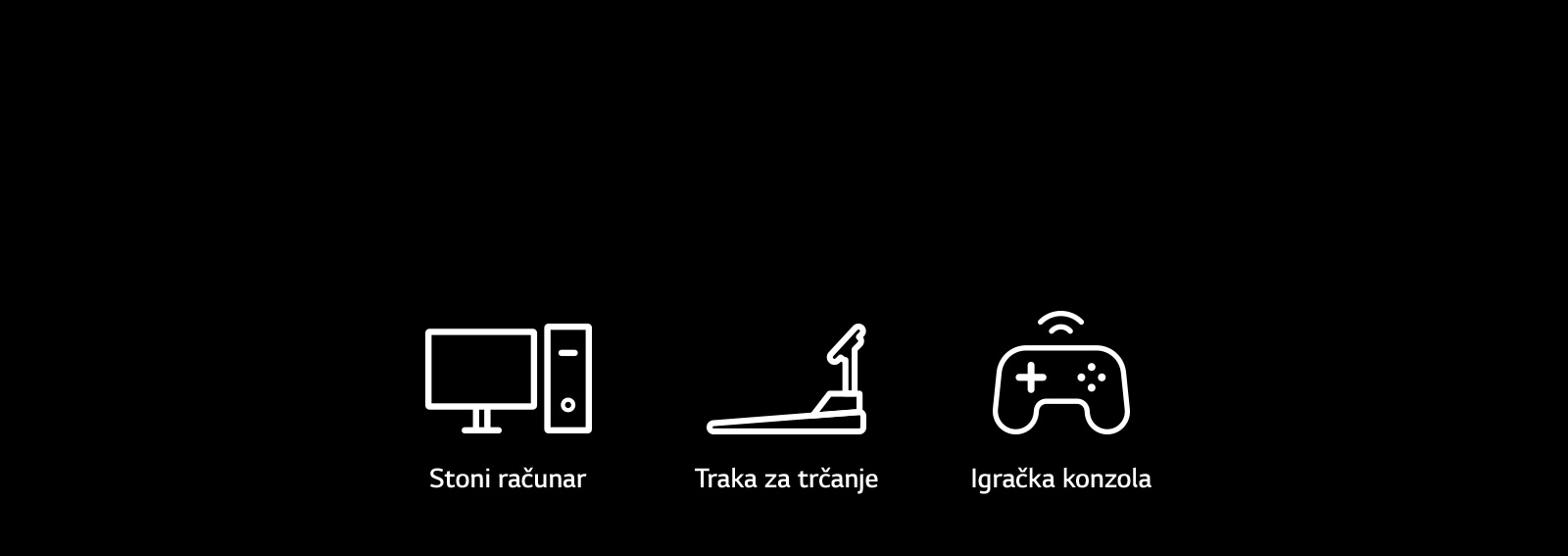 Piktogrami stonih računara, traka za trčanje i igračke konzole, koji su reprezentativni uređaji koji se mogu koristiti preko kabla i bežično.