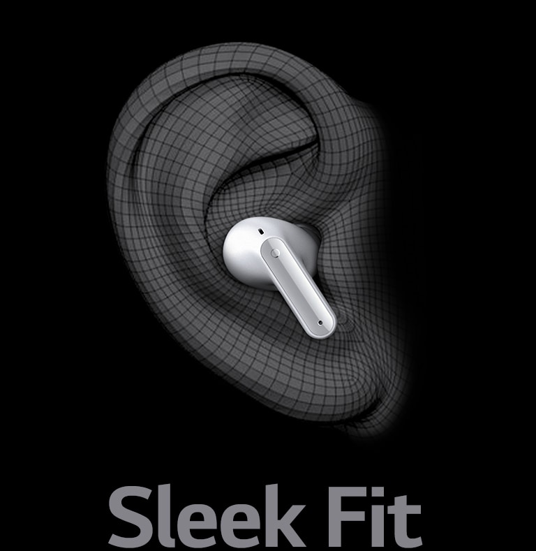 Slika TONE Free koje se nose u uhu izraženog u 3D. Ispod je napisana reč Sleek Fit.