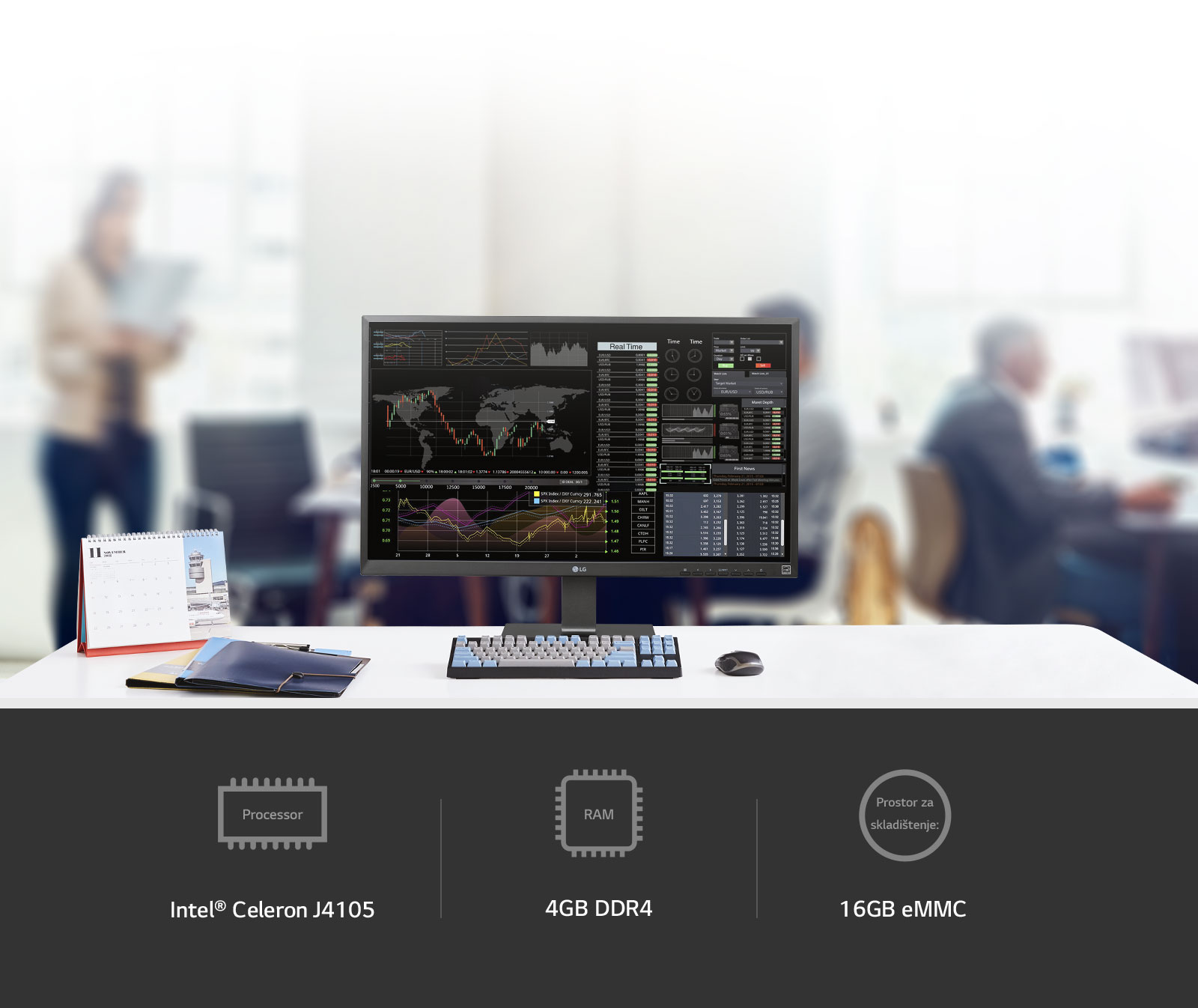Moćnije performanse uz procesor (Intel® Celeron J4105), RAM (4 GB DDR4) i prostor za skladištenje (16 GB eMMC).