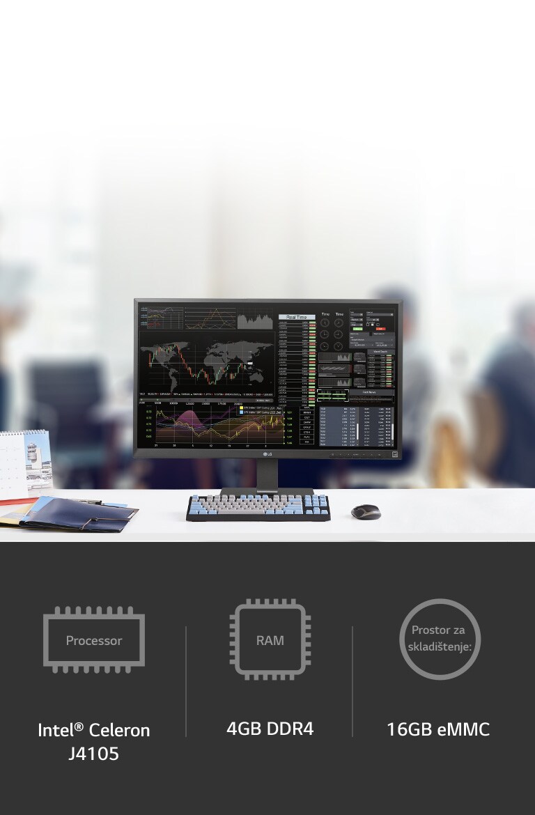 Moćnije performanse uz procesor (Intel® Celeron J4105), RAM (4 GB DDR4) i prostor za skladištenje (16 GB eMMC).