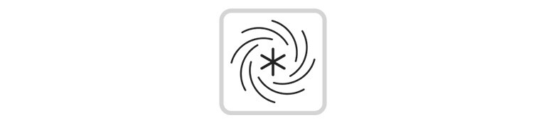 Ikona se rotira prema sredini, što ukazuje na brz i moćan protok vazduha.