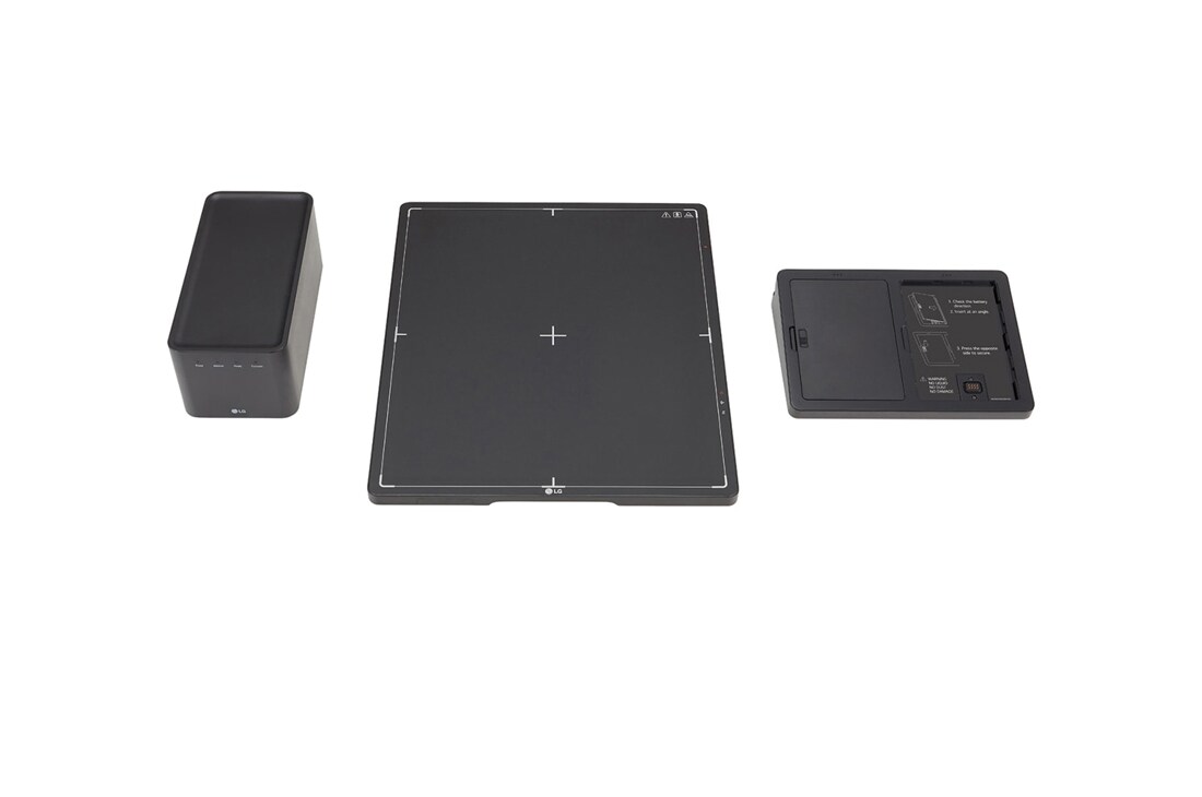 LG Digitalni uređaj za detekciju rendgenskog okruženja (DXD), Prikaz odozgo LG digitalnog rendgenskog detektora 14HQ701G sa upravljačkom kutijom i punjačem baterije, 14HQ701G-BA, thumbnail 9