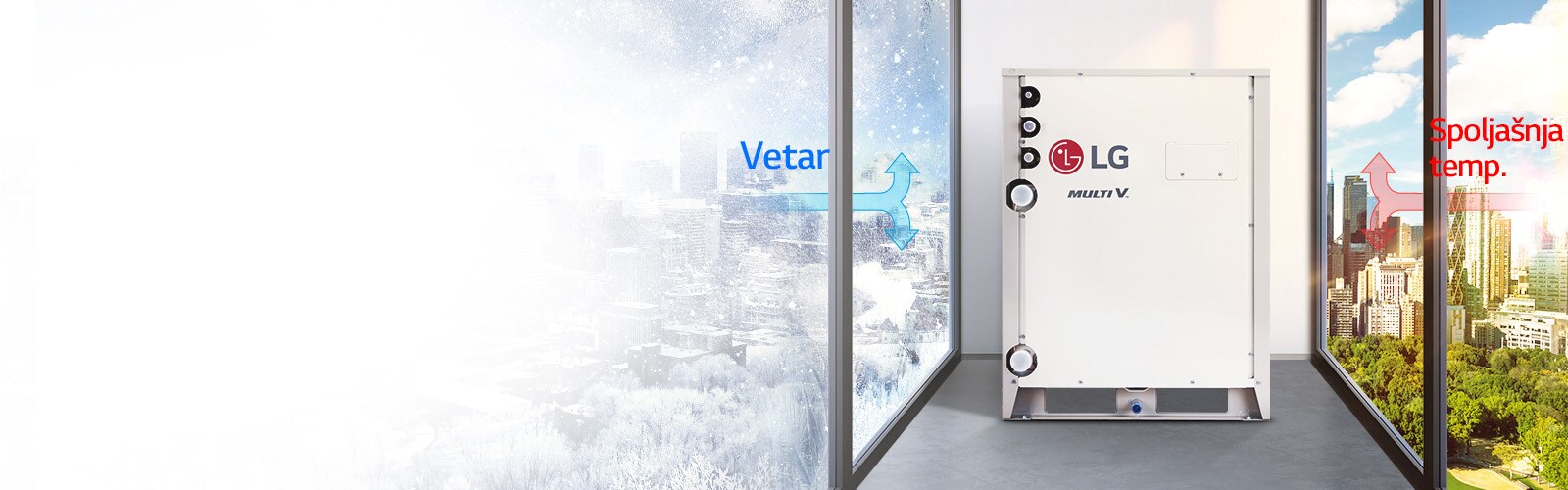 Hladno je zimsko vreme i vetar snažno duva sa spoljašnje strane levog prozora.