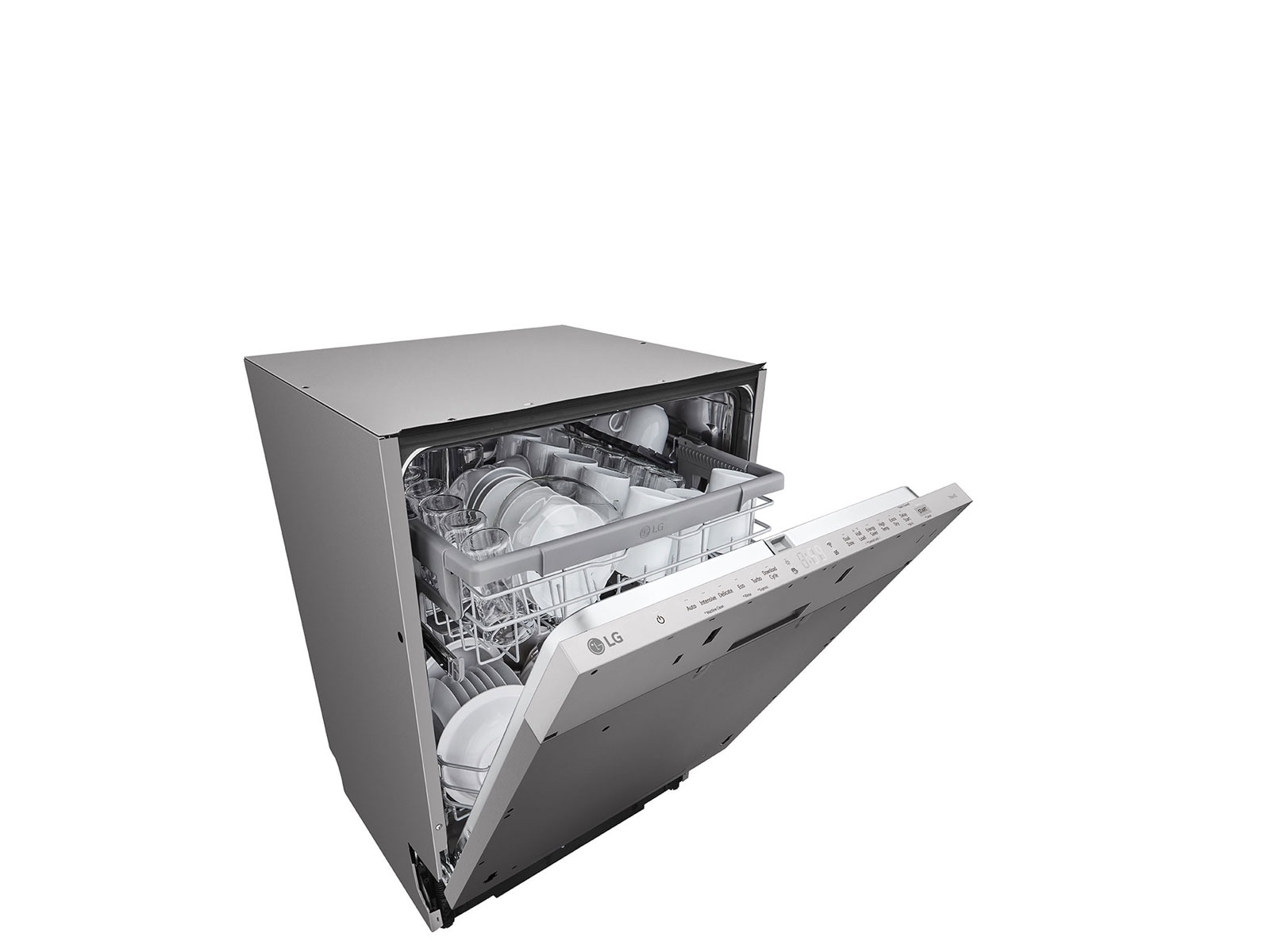 Prikazuje sliku modela mašine za pranje sudova sa delimično otvorenim vratima.