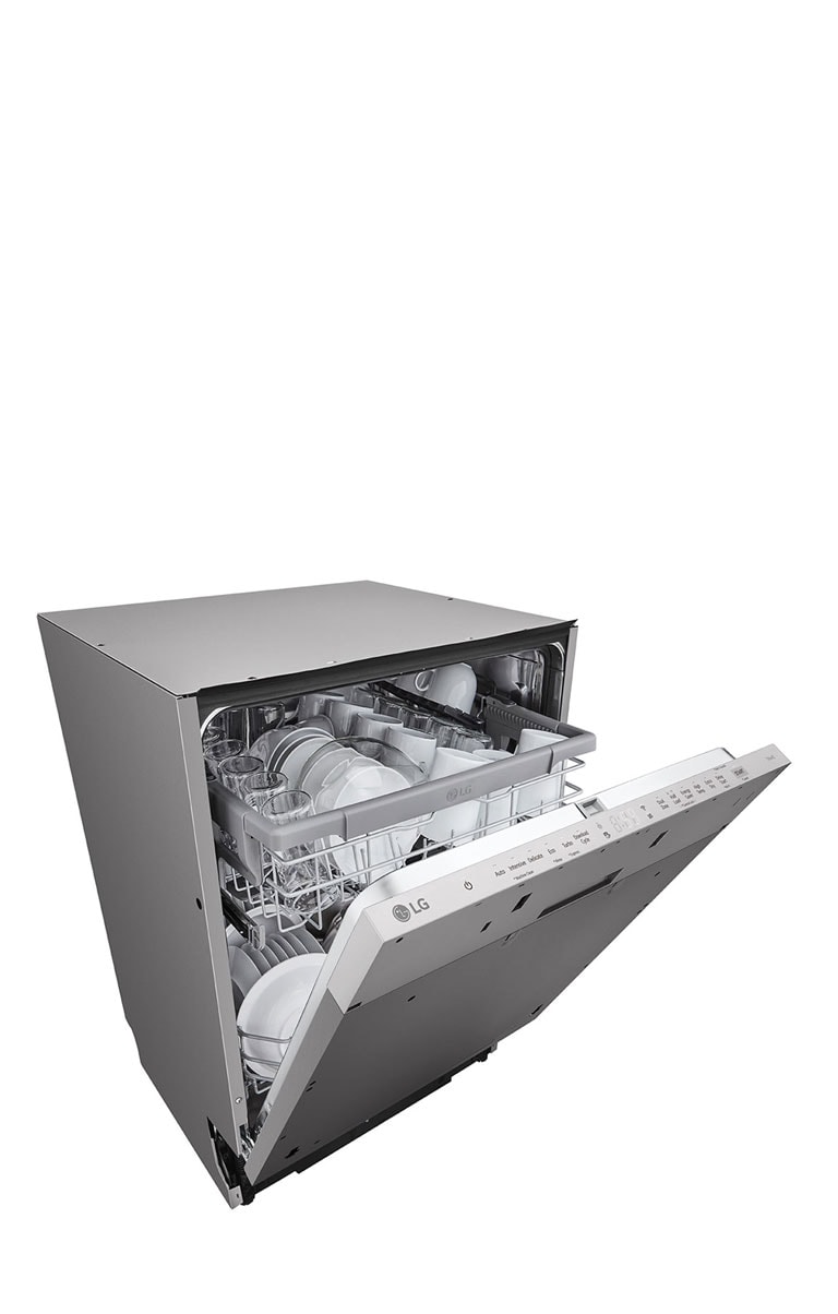 Prikazuje sliku modela mašine za pranje sudova sa delimično otvorenim vratima.