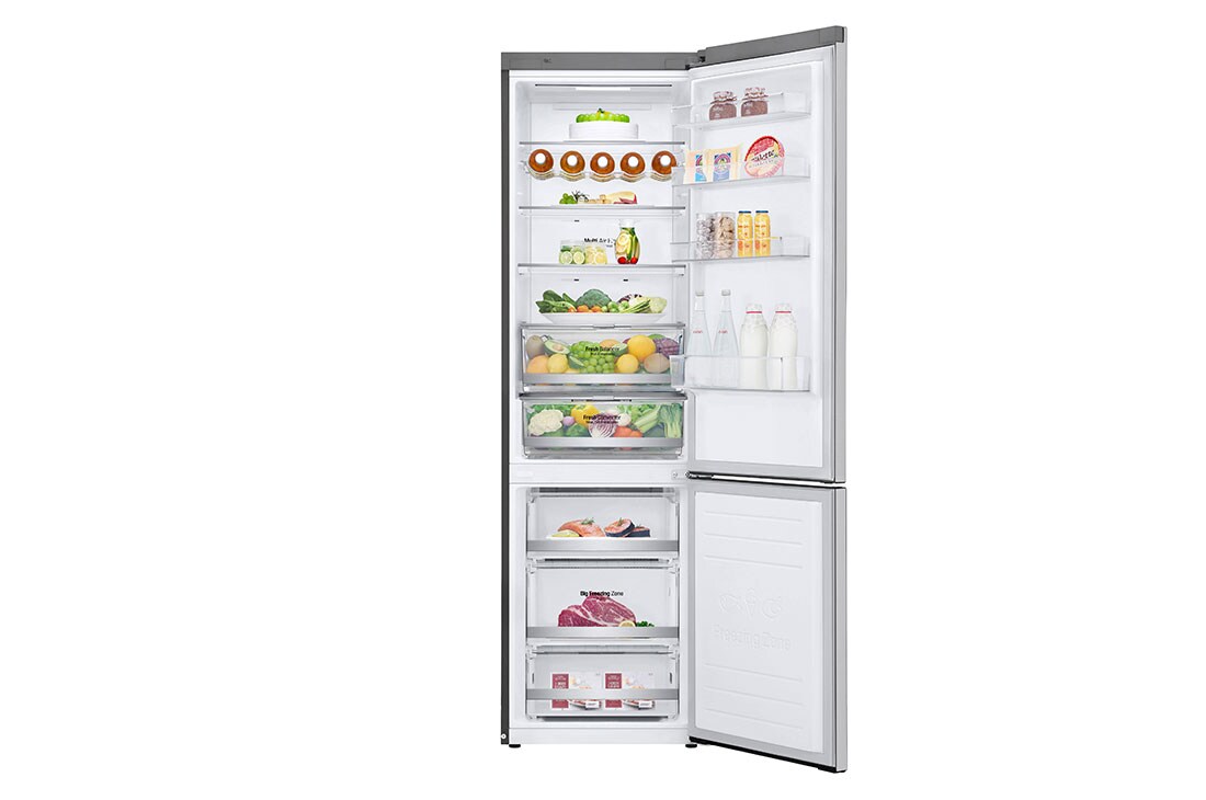 LG Kombinovani frižider sa donjim zamrzivačem, DoorCooling⁺™ tehnologija, ThinQ™, kapacitet 384L, GBB72NSDFN-front open food, GBB72NSDFN, thumbnail 2