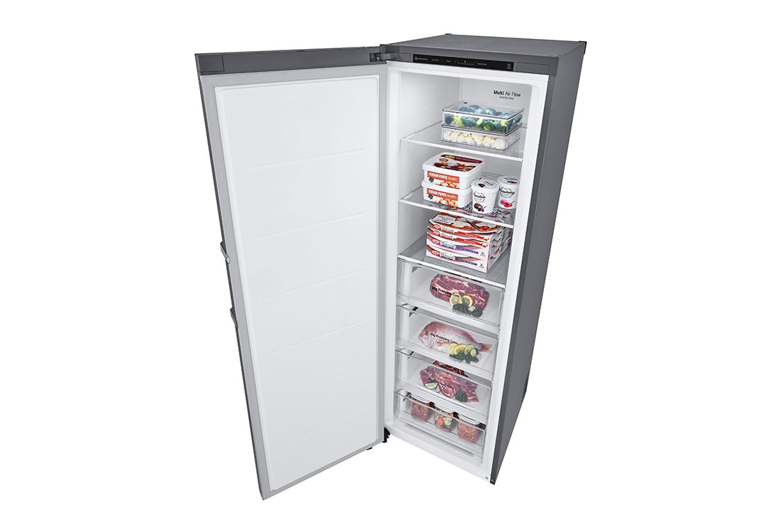 LG Zamrzivač sa jednim vratima, kapacitet 324L, top perspective view with food, GFT41PZGSZ, thumbnail 9