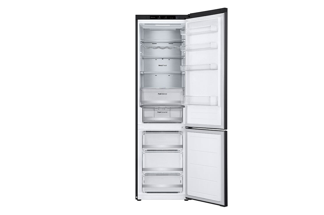 LG Kombinovani frižider sa donjim zamrzivačem, DoorCooling+™ tehnologija, kapacitet 387L, Prednja gornja vrata otvorena sa pogledom na hranu, GBV7280CEV, thumbnail 4