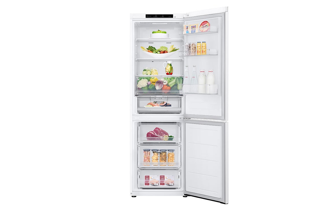 LG Kombinovani frižider sa donjim zamrzivačem, DoorCooling+™ tehnologija, kapacitet 344L, Prednja sva vrata otvorena sa pogledom na hranu, GBV3100CSW, thumbnail 2