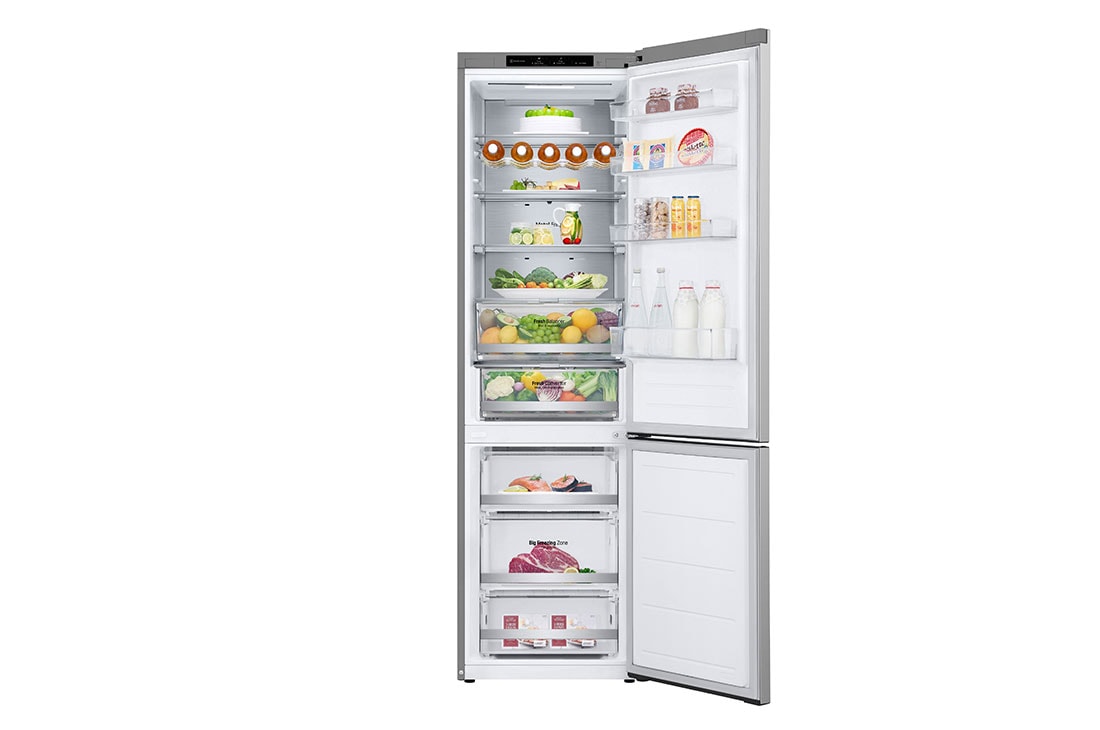 LG Kombinovani frižider sa donjim zamrzivačem, DoorCooling<sup>+</sup>™ tehnologija, kapacitet 387L, Prednja sva vrata otvorena sa pogledom na hranu, GBV7280DPY, thumbnail 2