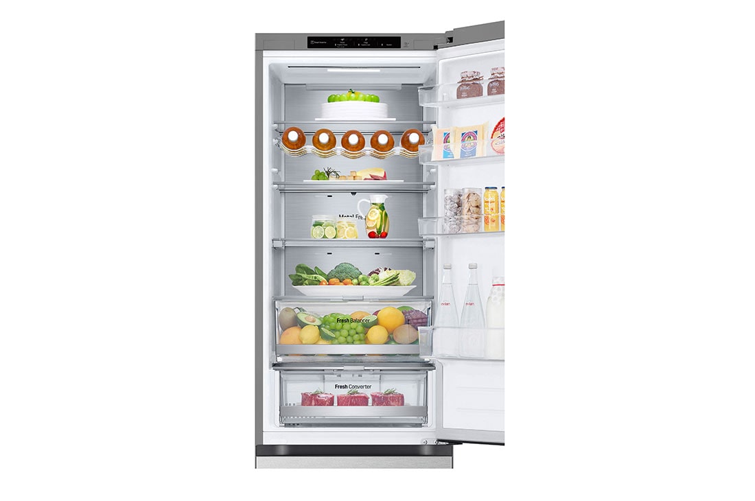 LG Kombinovani frižider sa donjim zamrzivačem, DoorCooling+™ tehnologija, kapacitet 387L, Prednja sva vrata otvorena sa pogledom na hranu, GBV7280AMB, thumbnail 8