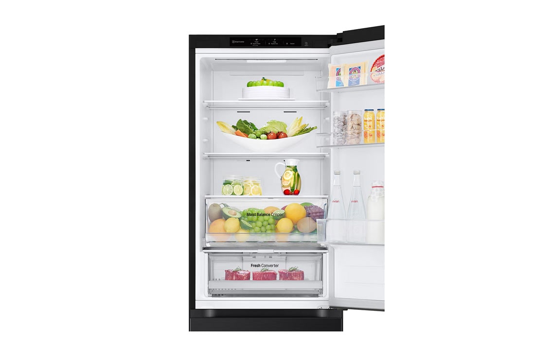 LG Kombinovani frižider sa donjim zamrzivačem, DoorCooling<sup>+</sup>™ tehnologija, kapacitet 344L, Prednja gornja vrata otvorena sa pogledom na hranu, GBV3100EEP, thumbnail 9