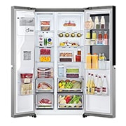LG InstaView™ Side-by-Side frižider, DoorCooling+™ i ThinQ™ tehnologija, kapacitet 635L, Front all door open with food view, GSGV81PYLL, thumbnail 3