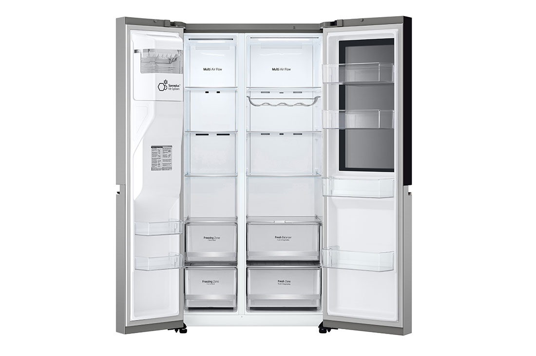 LG InstaView™ Side-by-Side frižider, DoorCooling+™ i ThinQ™ tehnologija, kapacitet 635L, Prednja sva vrata otvorena bez pogleda na hranu, GSGV80PYLL, thumbnail 4