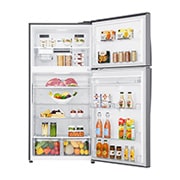 LG Kombinovani frižider sa gornjim zamrzivačem, DoorCooling+™ tehnologija, kapacitet 592L, Prednja sva vrata otvorena sa pogledom na hranu, GTF916PZPED, thumbnail 2