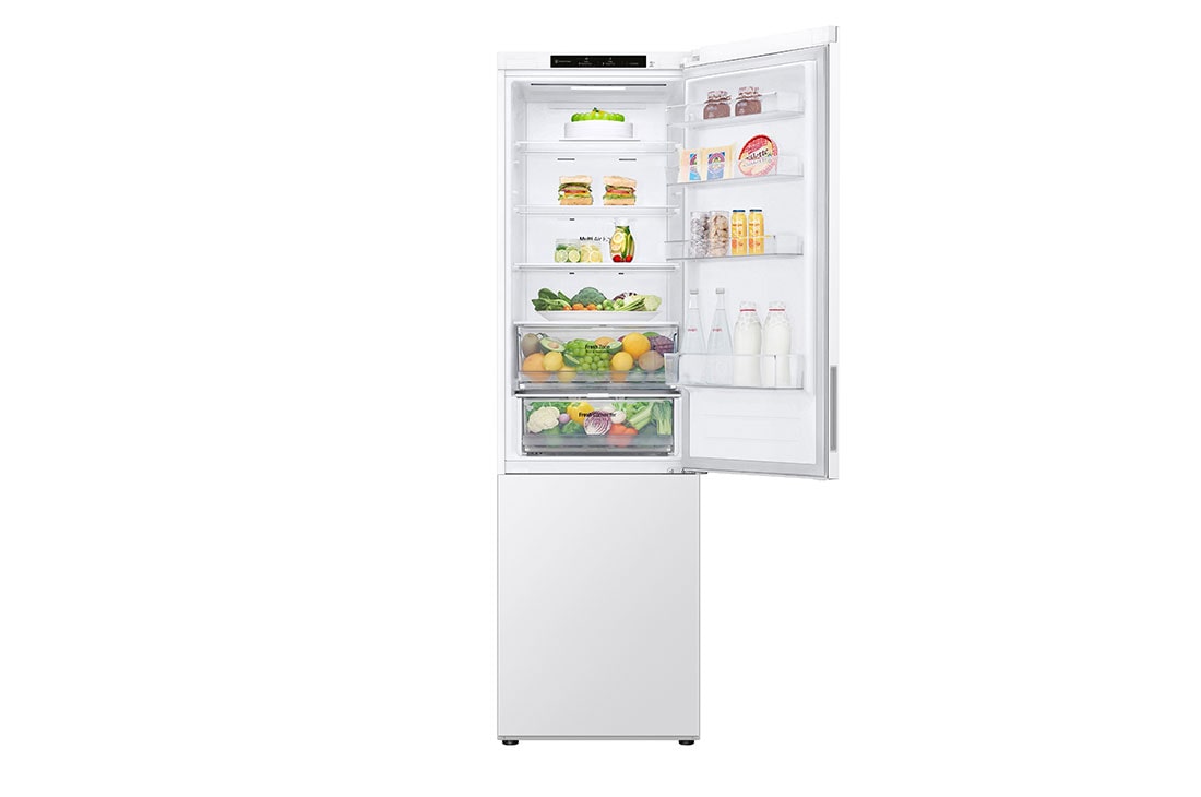 LG Kombinovani frižider sa donjim zamrzivačem, DoorCooling⁺™ tehnologija, kapacitet 387L, Prednja gornja vrata otvorena sa pogledom na hranu, GBV22NCCSW, thumbnail 4