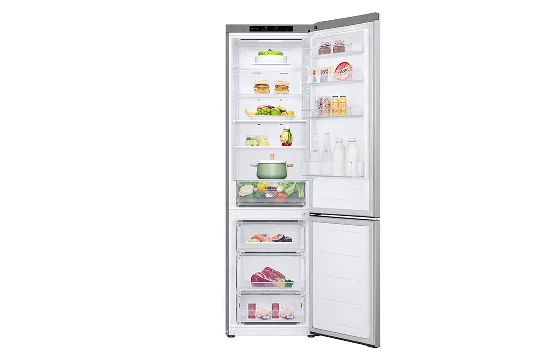 LG Kombinovani frižider sa donjim zamrzivačem, DoorCooling⁺™ tehnologija, kapacitet 387L, Prednja sva vrata otvorena sa pogledom na hranu, GBV22L0EPY, thumbnail 2