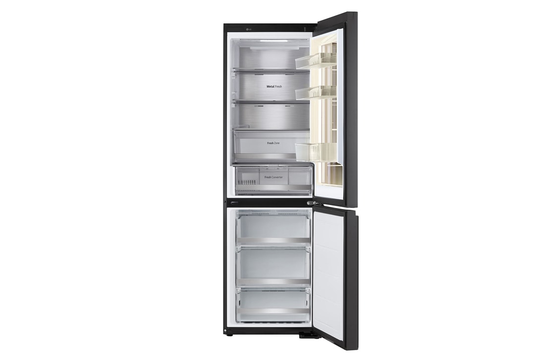 LG InstaView™ kombinovani frižider sa donjim zamrzivačem, DoorCooling<sup>+</sup>™ tehnologija, ThinQ™, kapacitet 349L, Prednja sva vrata otvorena bez pogleda na hranu, GBG7190CEV, thumbnail 3