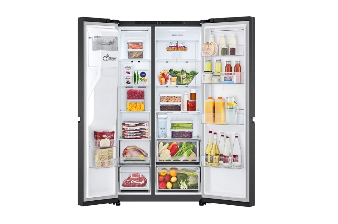 LG Door-in-Door™ Side-by-Side frižider, kapacitet 641L, Prednja sva vrata otvorena sa pogledom na hranu, GSJC41EPPE, thumbnail 2