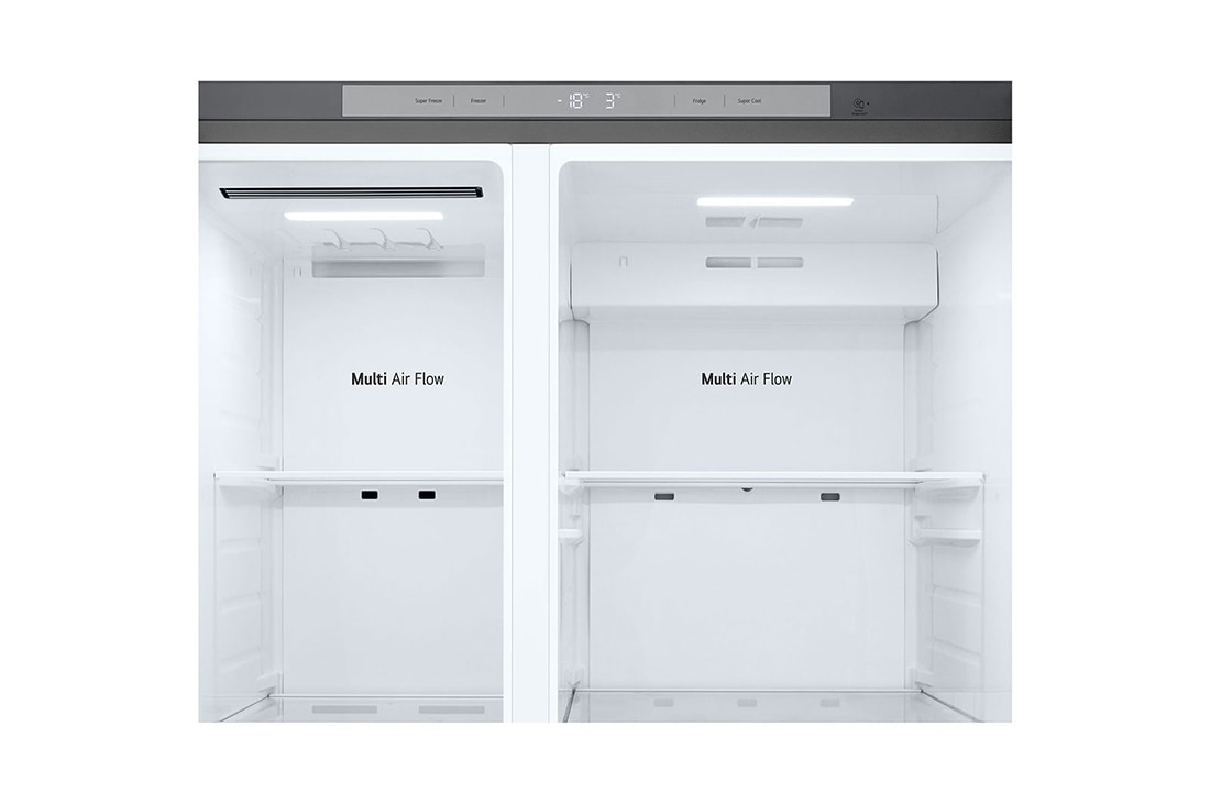 LG Side-by-Side frižider, kapacitet 664L, Prednja gornja vrata otvorena sa pogledom na hranu, GSBC40PYPE, thumbnail 6
